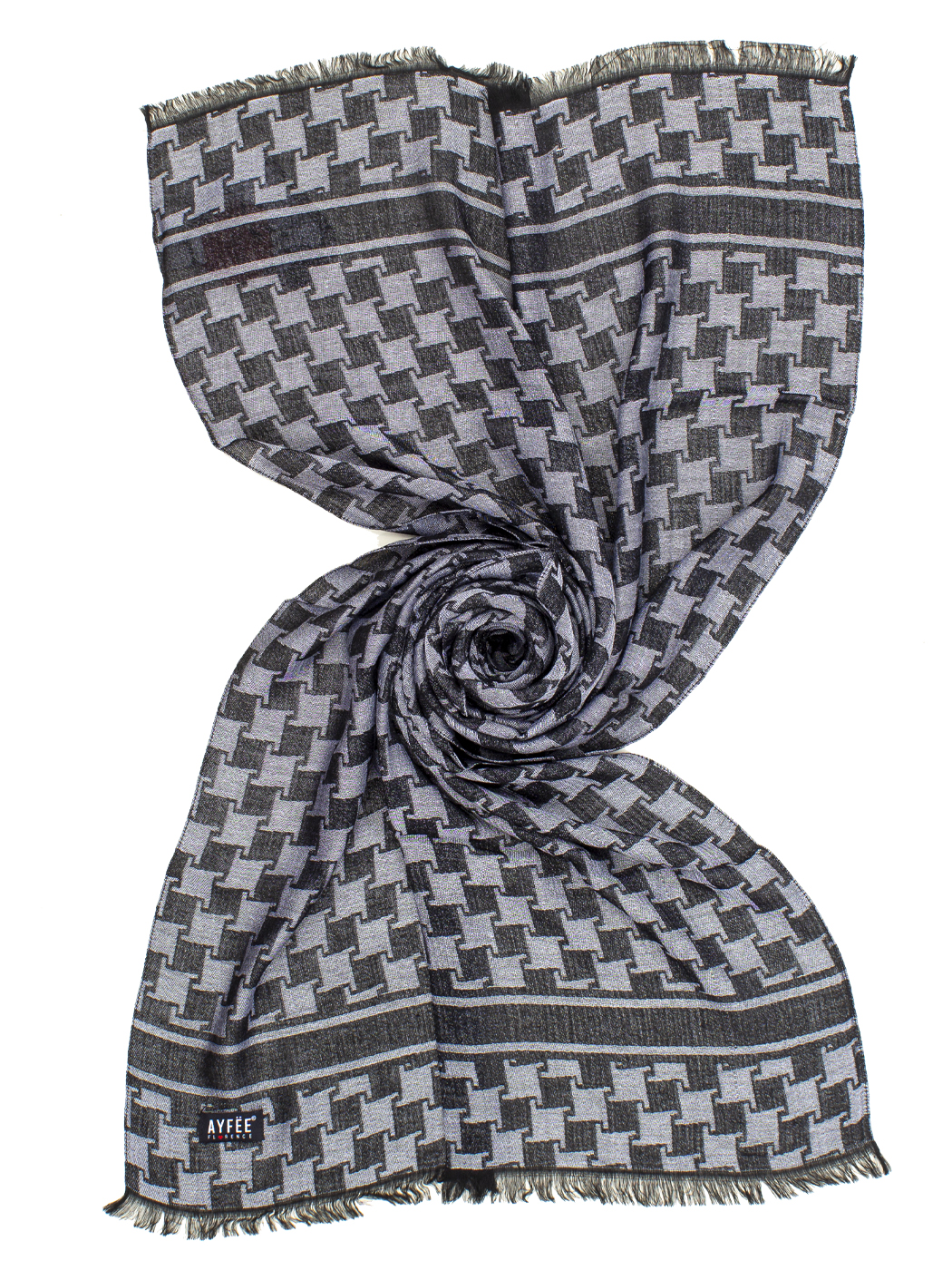 STOLA UOMO MACRO PIED DE POULE, 60%VI 40%MODAL, CM 60X190, MADE IN ITALY       - BLACK